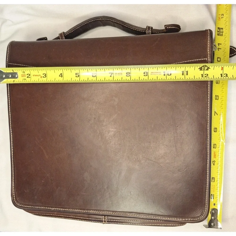 Franklin Covey 7 Ring Brown‎ Leather Carry Handle Full Zip Briefcase Binder 3744